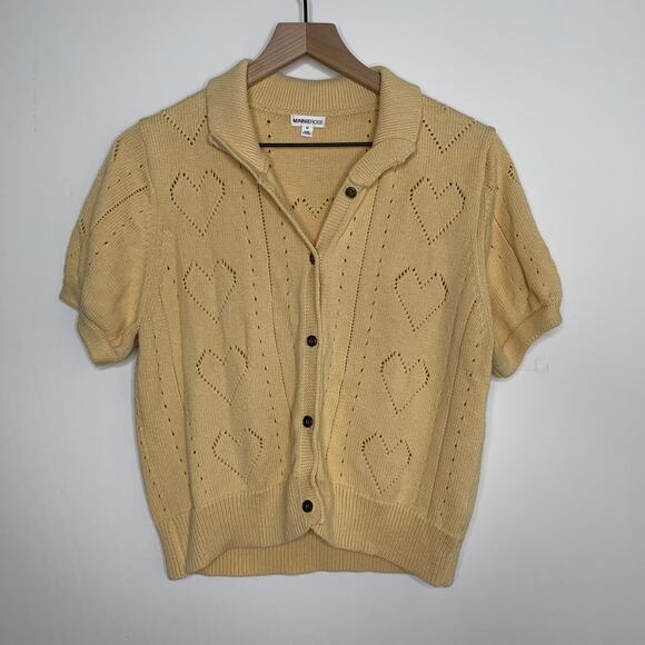 Minnie Rose Short Sleeve Pointelle Cardigan Medium Cotton Cashmere - Picture 3 of 16